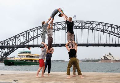 Acrobats as part of of circus, "Gravity and Other Myths" perform to illustrate Amid mergers, does size matter for Australian universities?