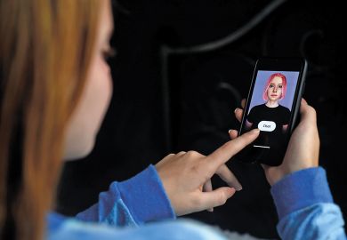 A virtual friend is seen on the screen of an iPhone to illustrate AI chatbot can conduct research interviews on unprecedented scale