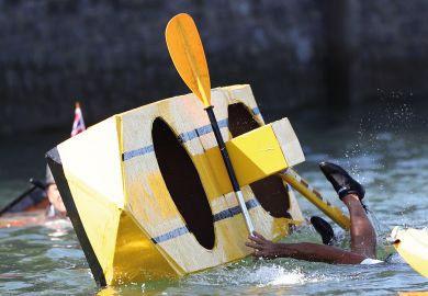 Person falls overboard during the Cardboard Boat Regatta to illustrate REF 2029: loose Hesa rules ‘risk return of game-playing’