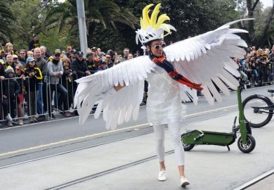 Person dressed as a bird Man dressed as a bird to illustrate ‘Questionable’ research practices proliferate under precarity