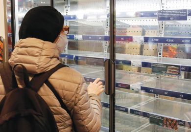 Person looking at empty shelves in a supermarket Person looking at empty shelves in a supermarket as a metaphor for Supply shortages snarl US laboratories