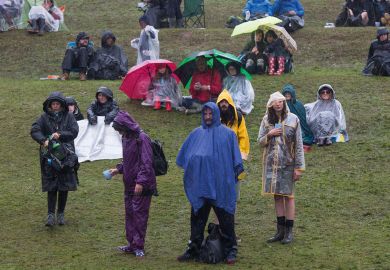 Drenched crowd  in a storm in Glanusk Park, Brecon, Wales, UK Drenched crowd  in a storm in Glanusk Park, Brecon, Wales, UK to illustrate Medr prepares to tackle financial and participation challenges in Wales
