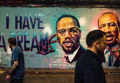 Mural of Malcom X and Martin Lurther King paying tribute to George Floyd Mural of Malcom X and Martin Lurther King paying tribute to George Floyd to illustrate ‘Race’ absent from UKRI diversity paper