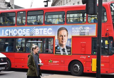Pearson BTEC advert London Bus Peter Jones Dragons Den in London Piccadilly Circus, London, UK. 8th April 2016. Pearson BTEC advert London Bus Peter Jones Dragons Den to illustrate BTECs offer ‘critical alternative route to HE’