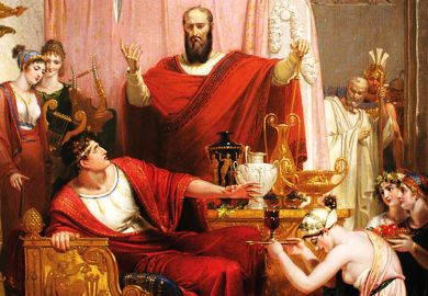 Oil painting of the Sword of Damocles, 1812 to illustrate UK sector’s three-year probations are needless and counterproductive