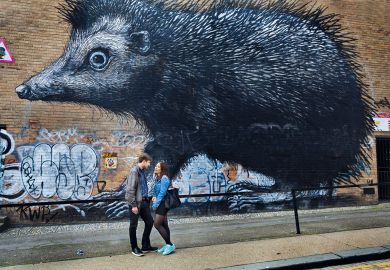 Giant hedgehog animal mural in Shoreditch. East London Giant hedgehog animal mural in Shoreditch. East London, to illustrate Humanities’ crisis ‘overblown’, UK sector leaders say