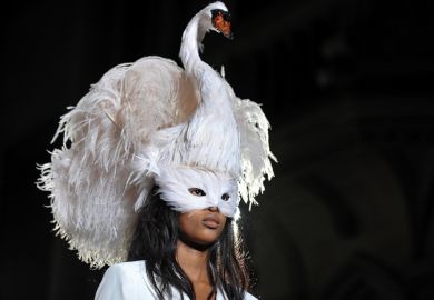 Woman wearing swan headdress Woman wearing swan headdress