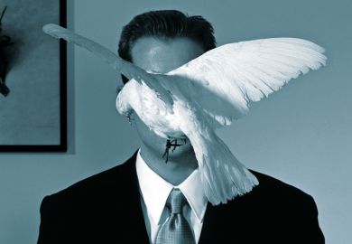 White dove flying in front of businessman