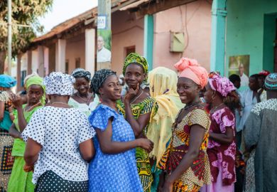 Women in Guinea-Bissau gather for a wedding ceremony