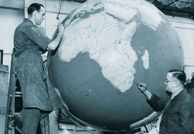 Men painting globe