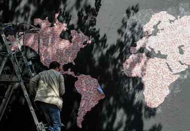 World map made from 'fragile' stickers