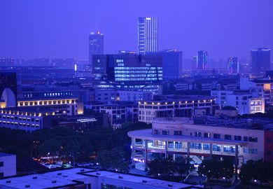 A night overview of the main campus of Suzhou Xi'an Jiaotong-Liverpool University (XJTLU).