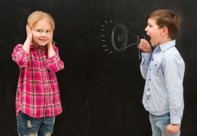 Young boy shouting at girl covering ears