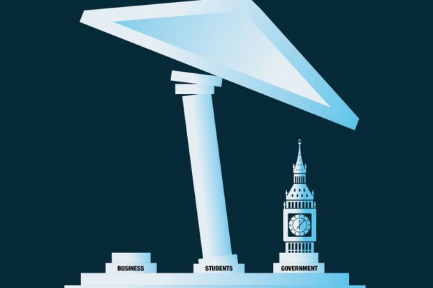 Illustration concept Slanted roof column and Big Ben to illustrate Can England’s funding system be fixed?