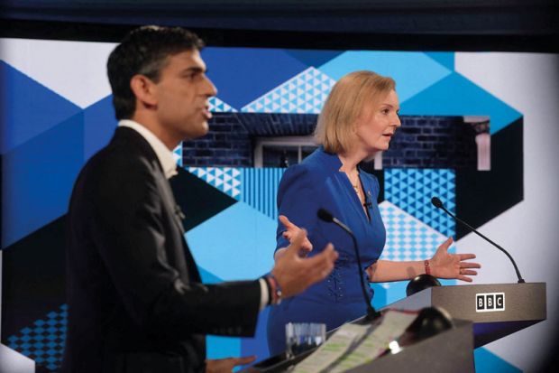 Rishi Sunak and Liz Truss take part in a debate to illustrate the race for No 10