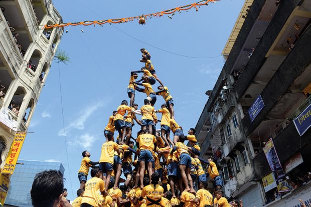 A human pyramid in Asia