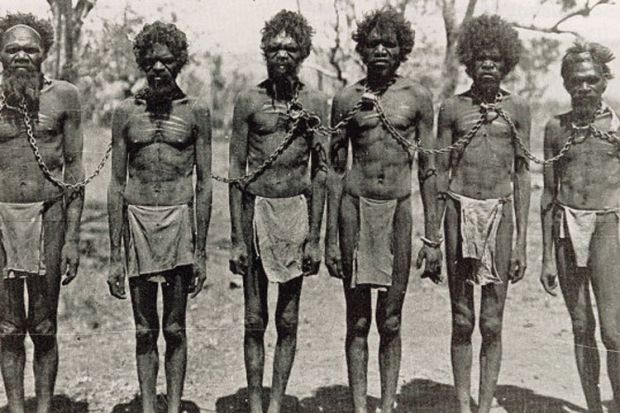 Aboriginal men enslaved and in chains