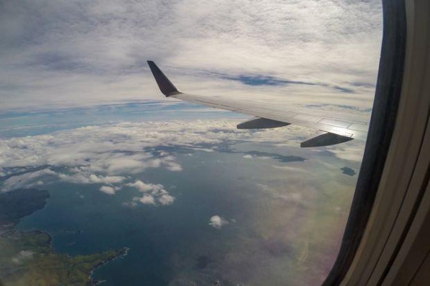Aerial Landscape View of the Mountain Tropical Coastline Beach of Nadi Airport, Fiji