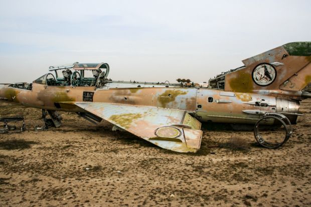 A crashed F-16 in Afghanistan, symbolising Afghan academics' declining optimism