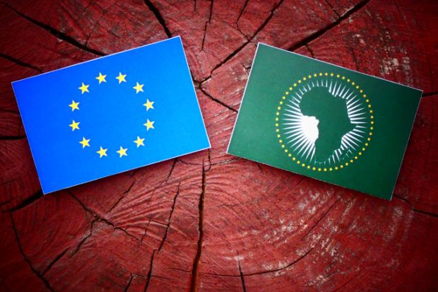 The flags of the African and European unions The flags of the African and European unions