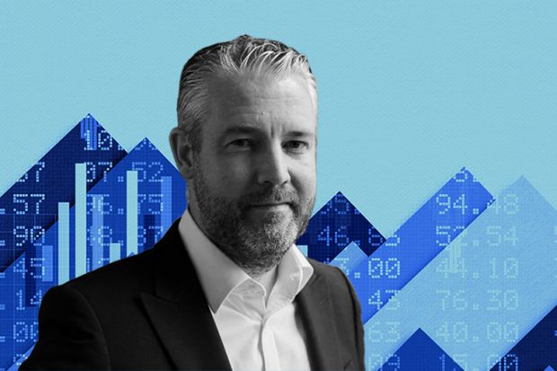 Alistair Jarvis CBE, new chief executive of Advance HE. With added financial landscape background.