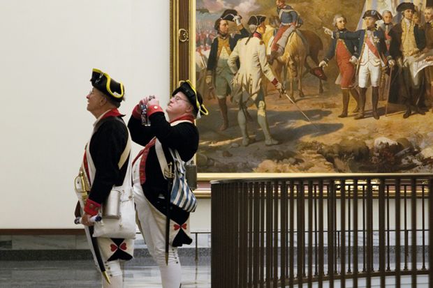 War re-enactors visit the Museum of the American Revolution in Philadelphia