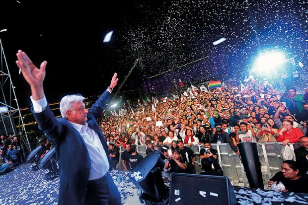 Mexican president Andres Manuel Lopez Obrador in Zocalo Square after winning the general election