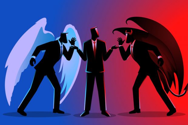 An angel and a devil businessman