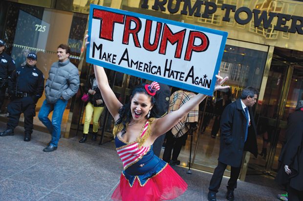Anti-Donald Trump protestors demonstrating outside Trump Tower, New York