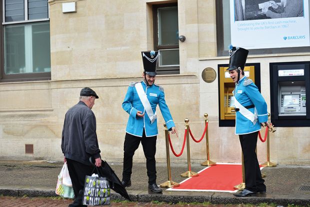 The 50th anniversary of the world’s first ATM is celebrated at Barclays Bank on June 27, 2017 in Enfield, England