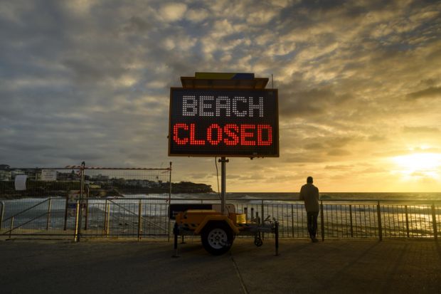 Beach closed sign for Covid in Australia