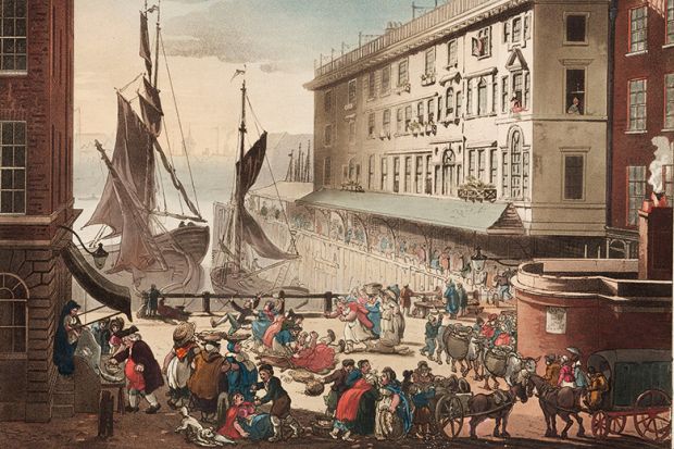 ‘Billingsgate Market’, London, 1808 by J. Bluck after Rowlandson and Pugin