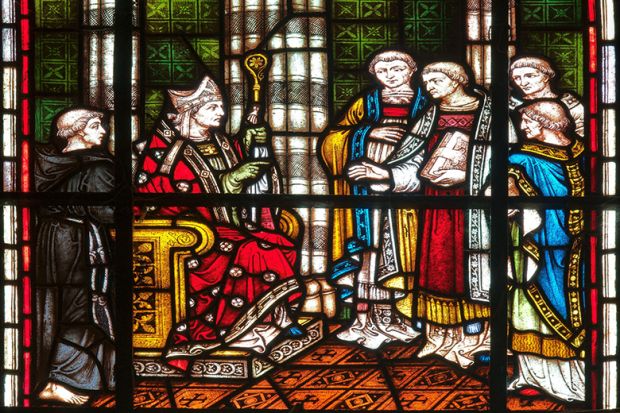 Bishop Grosseteste in the Norman built cathedral at Lincoln, England: stained glass window in the chapter house of the cathedral. Lincoln Bishop university was formerly named Bishop Grosseteste University. Bishop Grosseteste in the Norman built cathedral at Lincoln, England: stained glass window in the chapter house of the cathedral. Lincoln Bishop university was formerly named Bishop Grosseteste University.