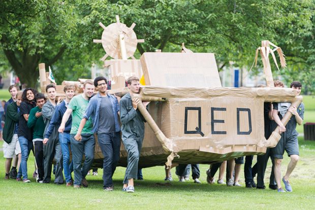 Cambridge students take part in the annual cardboard boat race 