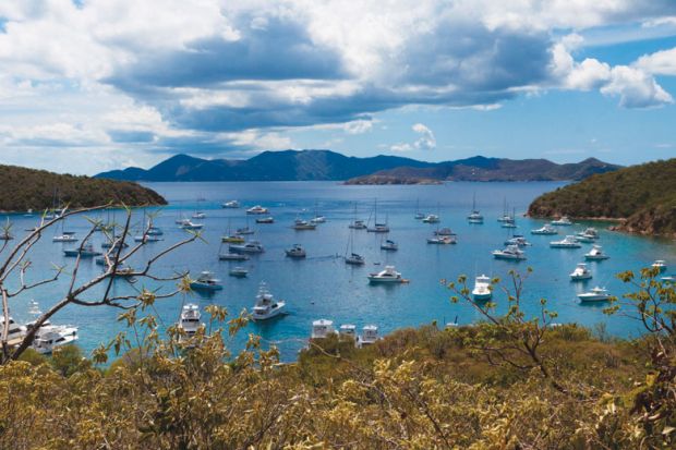 Boats anchored in harbour, British Virgin Islands