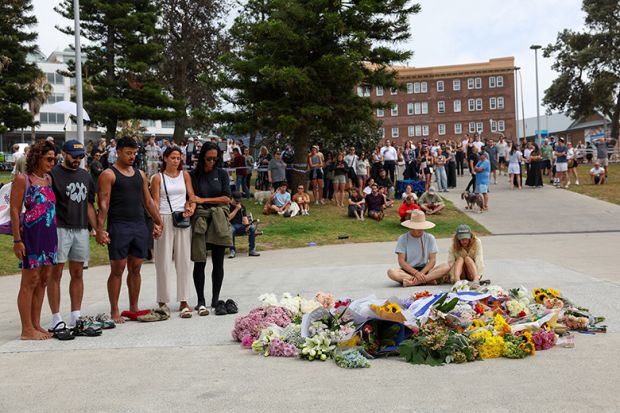 Visitors to Bondi Pavilion lay flowers on 15 December, 2025 in Sydney, Australia. Two attackers opened fire near a Hanukkah celebration at the world-famous Bondi Beach, in what authorities have declared a terrorist incident. Visitors to Bondi Pavilion lay flowers on 15 December, 2025 in Sydney, Australia. Two attackers opened fire near a Hanukkah celebration at the world-famous Bondi Beach, in what authorities have declared a terrorist incident.