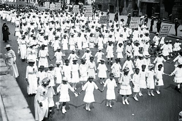 A silent protest parade in 1917 against race prejudice