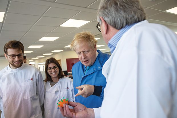 Boris Johnson visits the Mologic Laboratory in March 2020