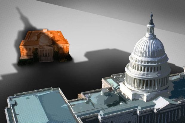 A photo illustration of the U.S. Capitol casting a shadow.