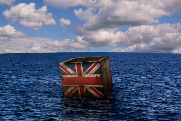 Britain Union flag box floating in sea Britain Union flag box floating in sea
