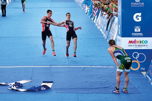 Brownlee crossing the finish line