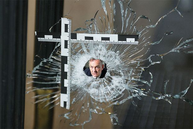 Bullet hole in glass