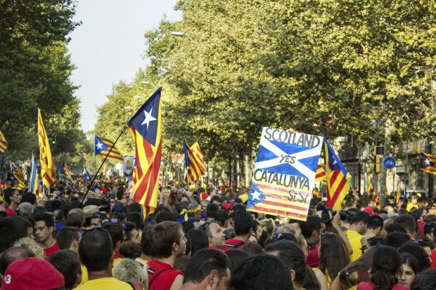 Protest on the streets of Barcelona on the National Day of Catalonia 2014