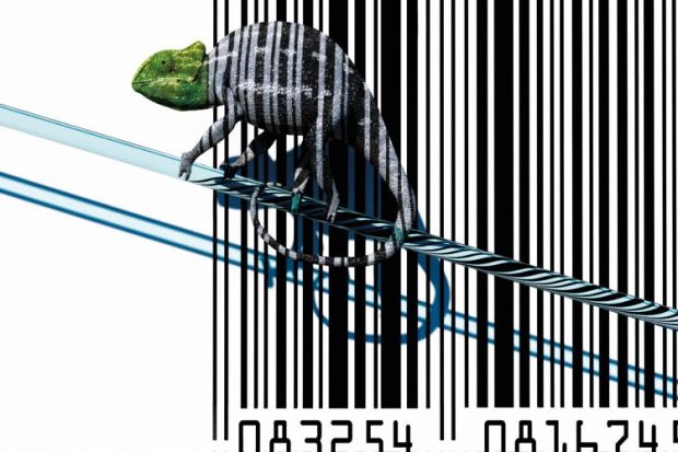 Chameleon sitting on barcode