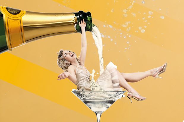 Montage of woman sitting in champagne glass