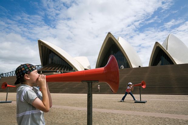 Child with megaphone at Sydney Opera House