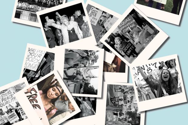 Collage of polaroid photos of demonstrators, 1960s/1970s