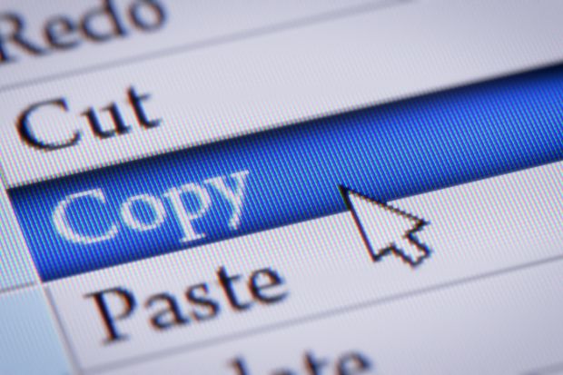 The "copy" icon on a computer screen, symbolising plagiarism