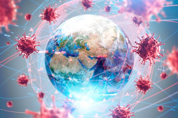 Coronaviruses orbit the Earth, symbolising pandemics