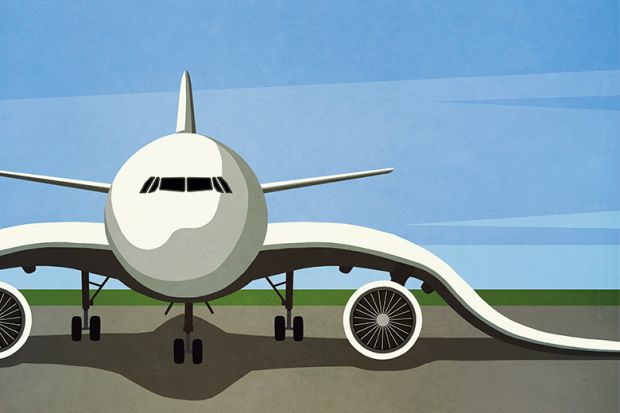 Illustration of an airplane with floppy wings